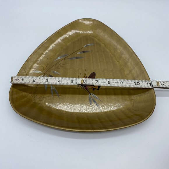 Vintage Japanese Lacquerware Gold Triangle Tray With Bamboo & Butterfly Design - Picture 12 of 14